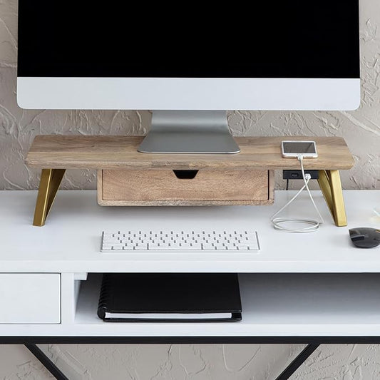 Anji Mountain Monitor Stand - Desktop Organizer & Laptop Riser, Ergonomic Monitor Riser, Space-Saving Monitor Stand for Desk, Durable Construction, Easy Assembly, Ideal for Home & Office,Natural