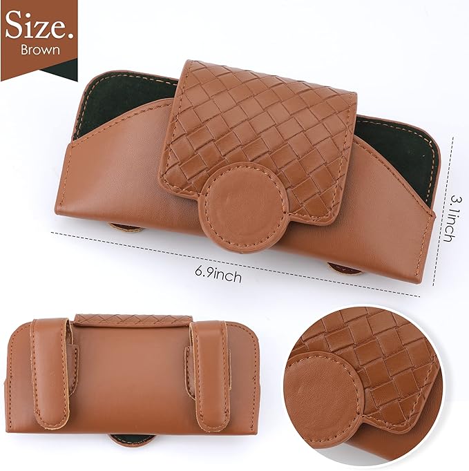 KINIVA Sunglasses Holder for Car Visor Leather Glasses Case with Clips for Car Visor Automotive Interior Visor Accessories Apply to All Car Models (10 Brown)