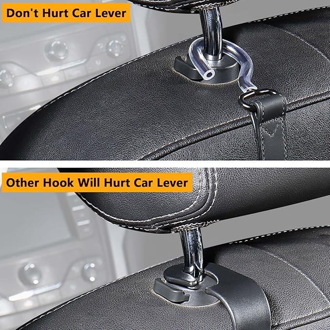 Car Hooks,Car Purse Hook,Car Headrest Hook 2 Pack Leather Headrest Hooks for car Accessories,SUS304 Car Bag Hooks(Black)