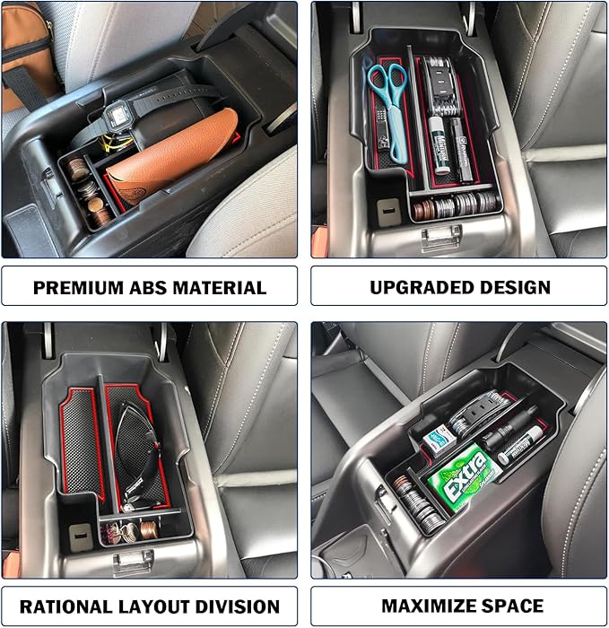 RUNROAD Center Console Organizer Tray Compatible with Chevy Colorado/GMC Canyon 2015 2016-2020 2021 2022 Accessories, Insert ABS Secondary Storage Box Armrest Tray Coin Holder Red