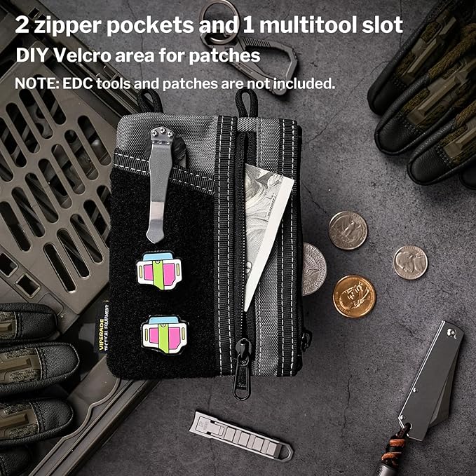 VIPERADE VE18 EDC Pouch, Pocket Organizer for Men, EDC Pocket Organizer, 3 Slots with 2 Zipper Pockets, Multitool Pouch