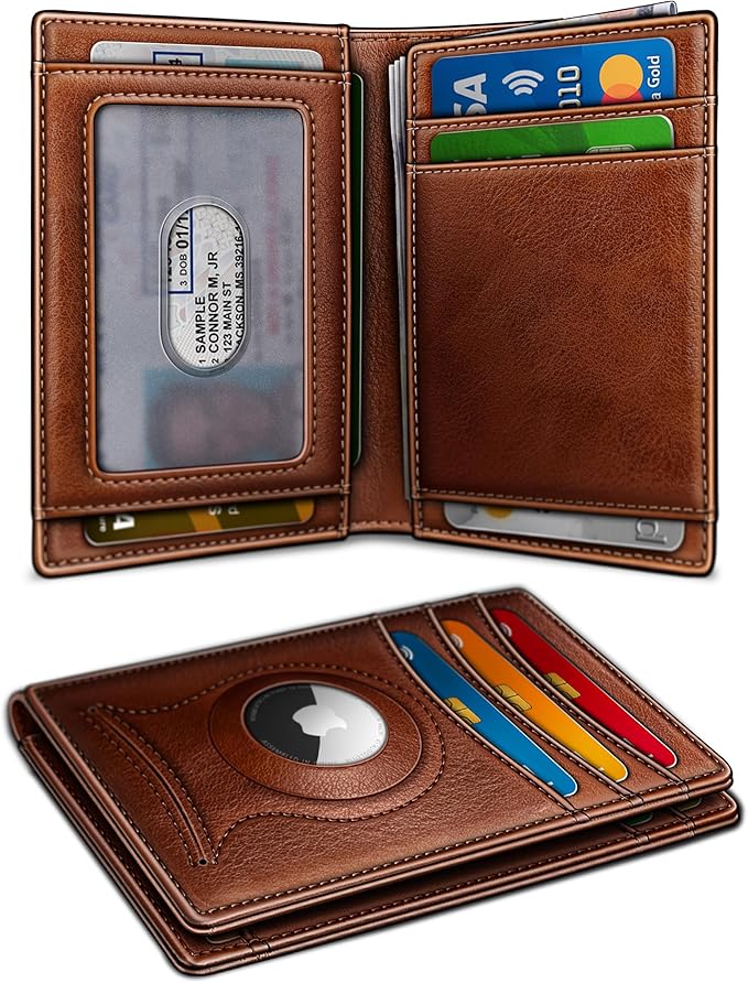 BULLIANT Slim Wallet For Men 12Cards,Magnetic Flip Build-in Money Clip Airtag Compatible-RFID Blocking