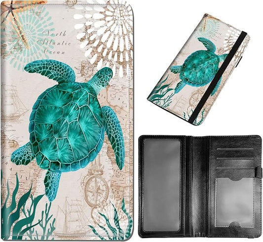 DEGDFSGR Checkbook Cover - Premium Leather Standard Duplicate Register Check Card Book Holder Wallet with RFID Blocking Function for Girl Men Women,Blue Sea Turtle