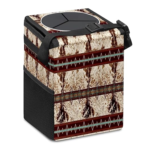Car Trash Can with Lid Western Cowhide Aztec Collapsible Reusable Leak-Proof Auto Garage Bag,Hanging Vehicle Car