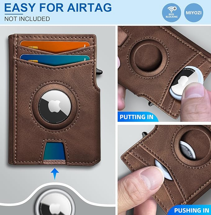 miyozi Airtag Wallet for Men,with Money Clip 10 Cards Metal Case Smart Slim Pop Up Credit Card Holder Flip with Magnetic Closure RFID Blocking wallet with Gift Box