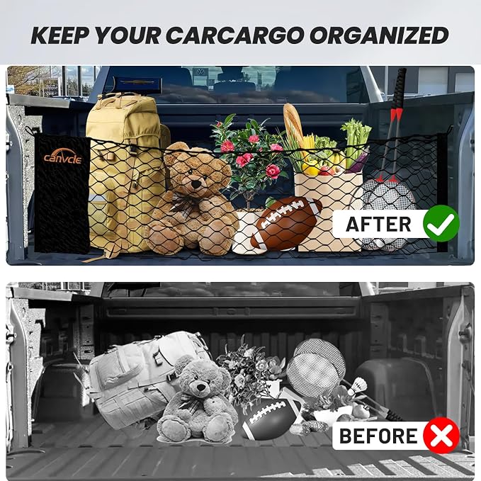 Truck Bed Cargo Net for 2019-2026 Chevy Silverado & GMC Sierra 1500/2500HD/3500HD, Envelope Style Pickup Truck Bed Net for Silverado Accessories, Upgraded Trunk Cargo Net Storage Bag