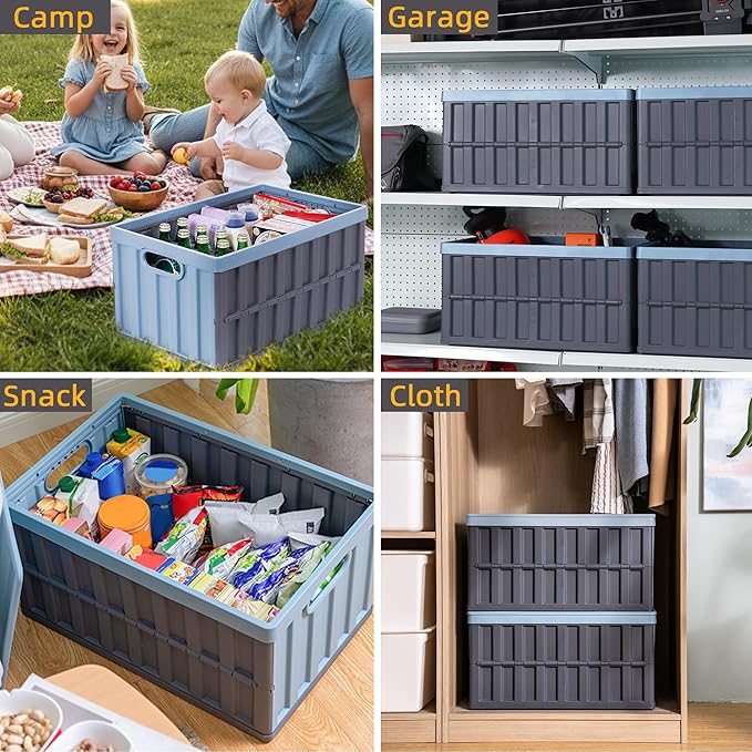 Citylife 64L Collapsible Storage Bins with Lids Plastic Storage Containers for Organizing Stackable Storage Box Large Heavy Duty Utility Crates, 2 Packs