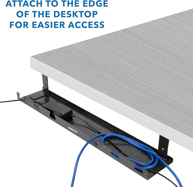 Mount-It! Premium Under Desk Cable Management Tray – 23" Heavy-Duty Steel Cable Tray & Cord Basket for Standing Desk & Home Office, Secure Crossbar or Screw Mount Wire Organizer (Black)