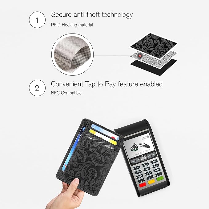 Real Leather Slim Minimalist Wallet for Men and Women -RFID Blocking Front Pocket Thin Credit Card Holder Stylish Wallets (Black 1)