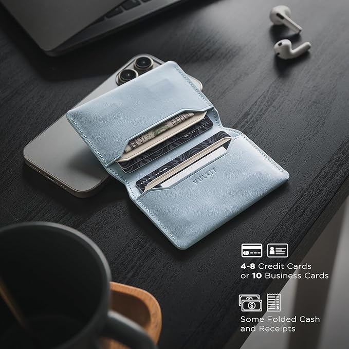 VULKIT Slim Minimalist Card Holder RFID Blocking Leather Credit Card Holder Front Pocket Wallet Magnetic Closure