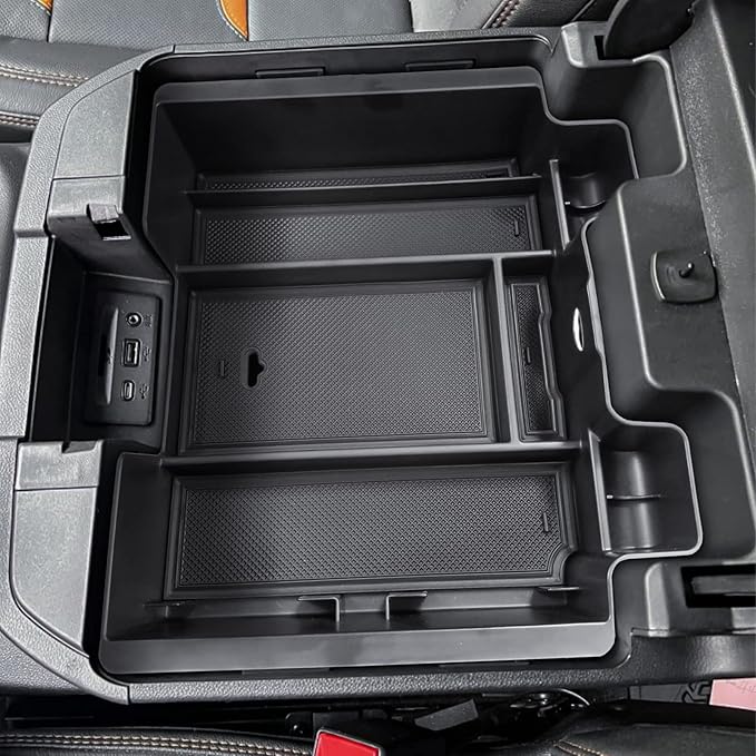 TACOBRO [Full-Coverage Center Console Organizer Compatible with 2019-2022 Chevy Silverado 1500/GMC Sierra 1500 and 2020-2023 Silverado/Sierra 2500/3500HD Accessories, Armrest Insert Tray,Black