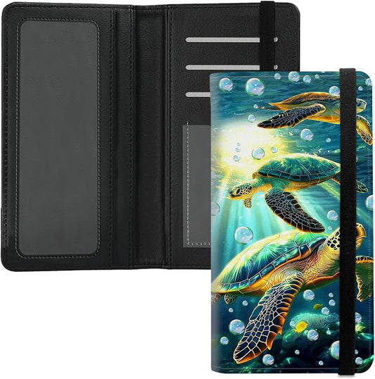 Premium PU Leather Checkbook Cover for Men & Women,RFID Blocking Slim Check Book Holder with Duplicate Check Divider & Pen Holder,Fits Standard Personal Checks,Turle Cute Green