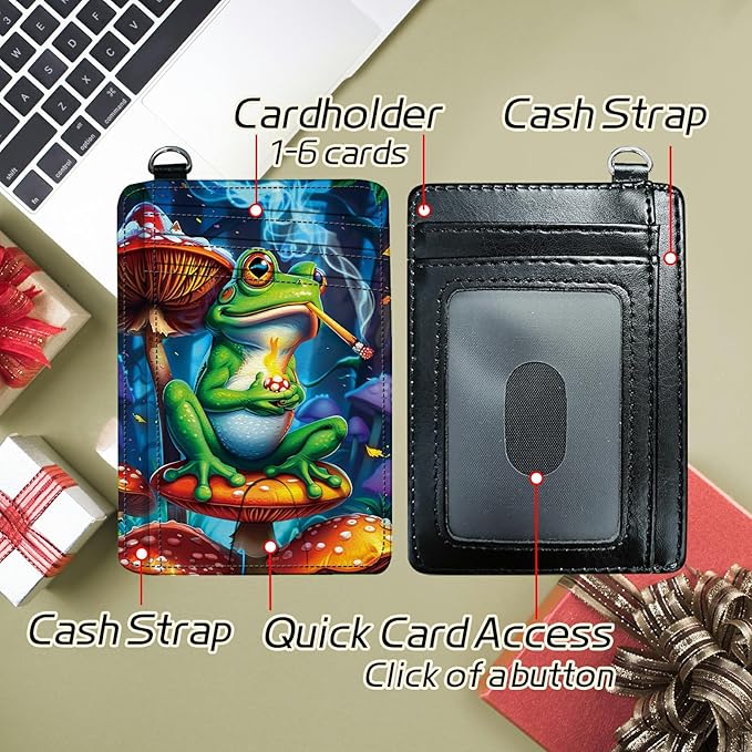 Small Travel Wallets, Frog Smoke Slim Minimalist Front Pocket Wallet with Wristlet, RFID Blocking PU Leather Credit Card Holder with ID Window Change Purse for Men Women