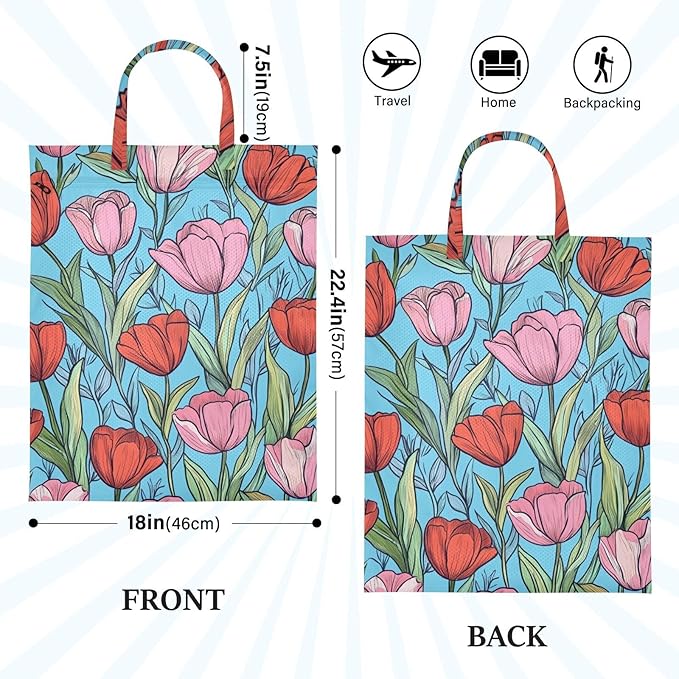 Travel Laundry Bags 2 PC Wet Dry Bag with Handle Dirty Clothes Organizer for Swimsuits Beach Camping Waterproof Washable Pink Tulips Flowers Blue