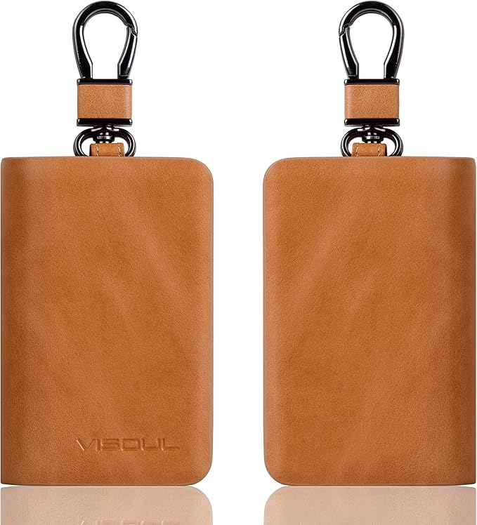 VISOUL Car Key Case Holder Double Zipper, Leather Car Smart Key Fob Case with Keychain for Men and Women