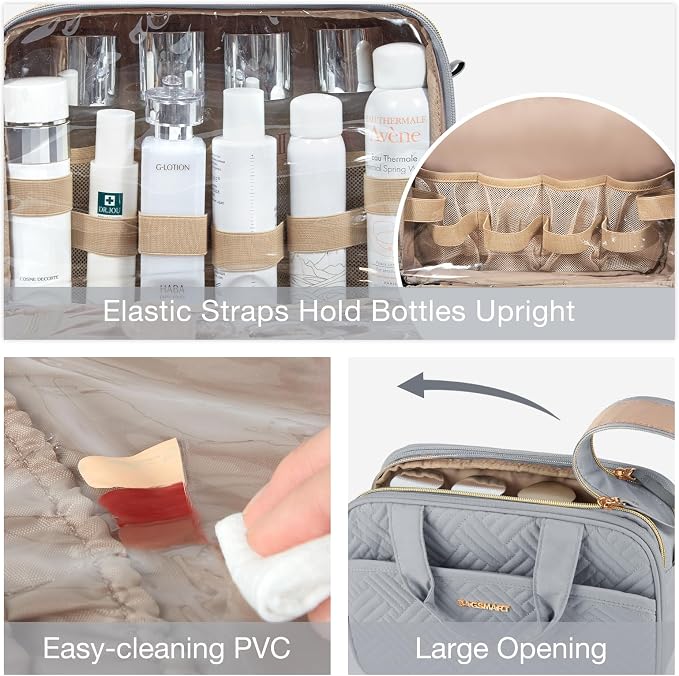 BAGSMART Toiletry Bag for Women, Large Toiletry Bag Water-resistant Makeup Cosmetic Organizer Bag for Accessories, Shampoo, Full Sized Container, Toiletries (Medium, Grey)