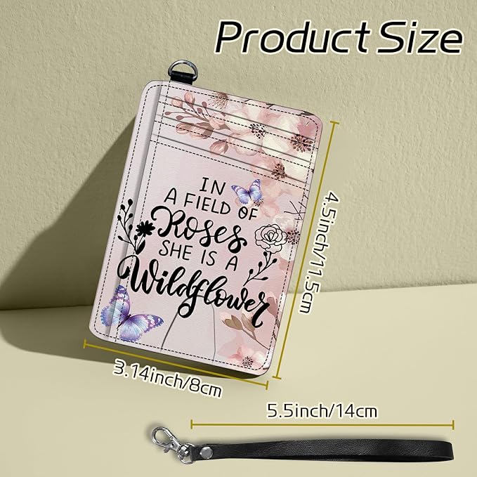 Small Travel Wallets, Sakura Butterfly Slim Minimalist Front Pocket Wallet with Wristlet, RFID Blocking PU Leather Credit Card Holder with ID Window Change Purse for Men Women