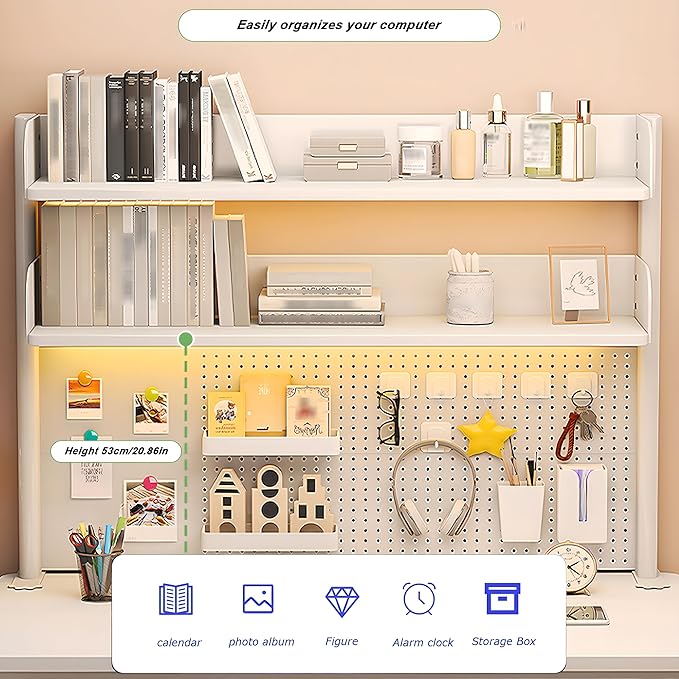 Clamp On Desk Organizer Shelf, White Desk Extender Pegboard Workstation,Computer Desk Accessories for Office, Privacy Panel for Gaming Desk,23.6/31.4/39.3in Desktop Shelving (white, 60cm/23.6in)