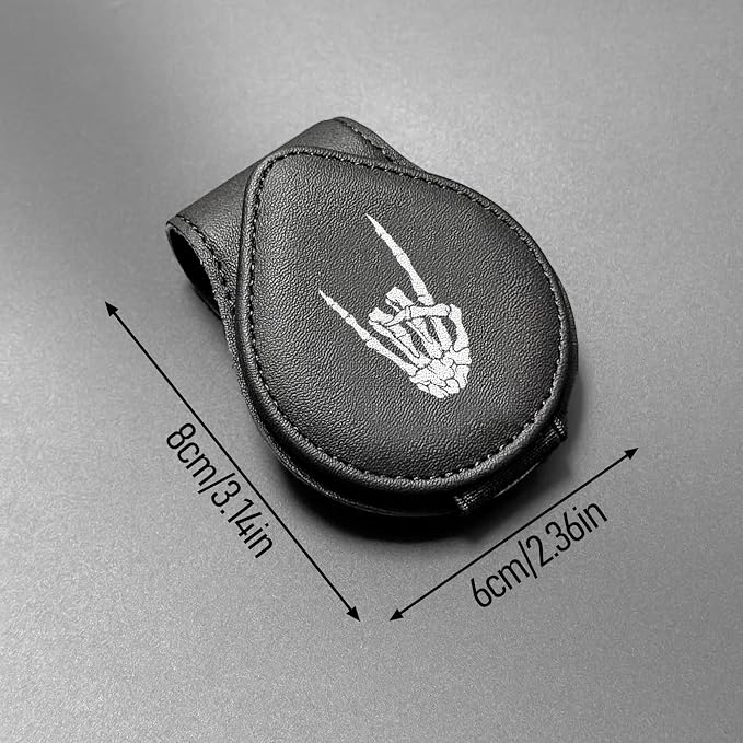 Bone Hand - Car Sunglass Holder, Magnetic Leather Eyeglass Hanger Mount Clip Holder for Car Visor Accessories