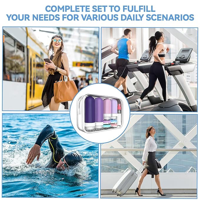 18er Pack Travel Bottles Set - TSA Approved Leak Proof Silicone Squeezable Containers for Toiletries, Conditioner, Shampoo, Lotion & Body Wash Accessories (Purple)