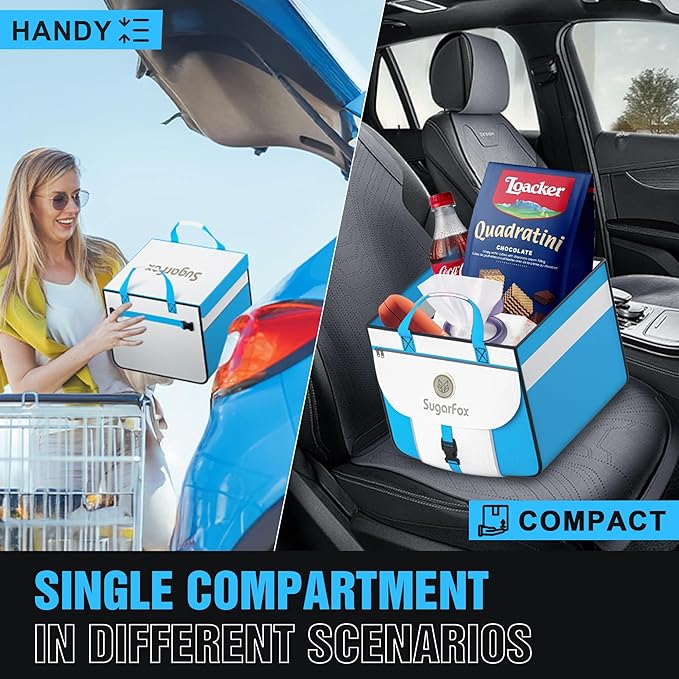 SugarFox Car Trunk Organizer for SUV - 63L+26L Modular Storage, Heavy-Duty, Foldable Waterproof, Soft & Hard Covers, Non-Slip, Multi-Compartment, Blue M006