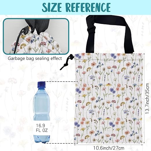 Car Garbage Bag Watercolor Wildflowers Drawstring Car Trash Bag Hanging for Back Seat with Adjustable Buckle Canvas Vehicle Trash Can Easy-to-Install