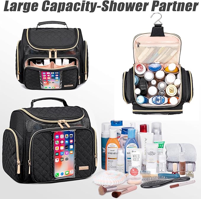 Tealari Large Toiletry Bag for Women Men,Bathroom Bag,Water Resistant Shower Bag,Makeup Bag,Portable Shower Caddy for College Dorm,Hanging Travel Toiletry Bag with Transparent Waterproof Phone Pocket