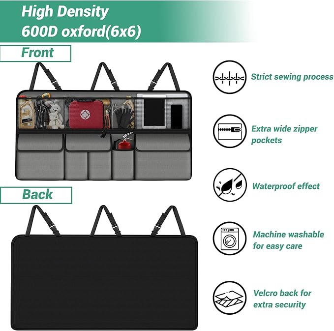 Hanging Car Trunk Organizer Fit For Forester Foldable Large Capacity 41.3x20 inch Backseat Trunk Organizers Storage, Car Accessories Interior, with Multi Pockets Grey