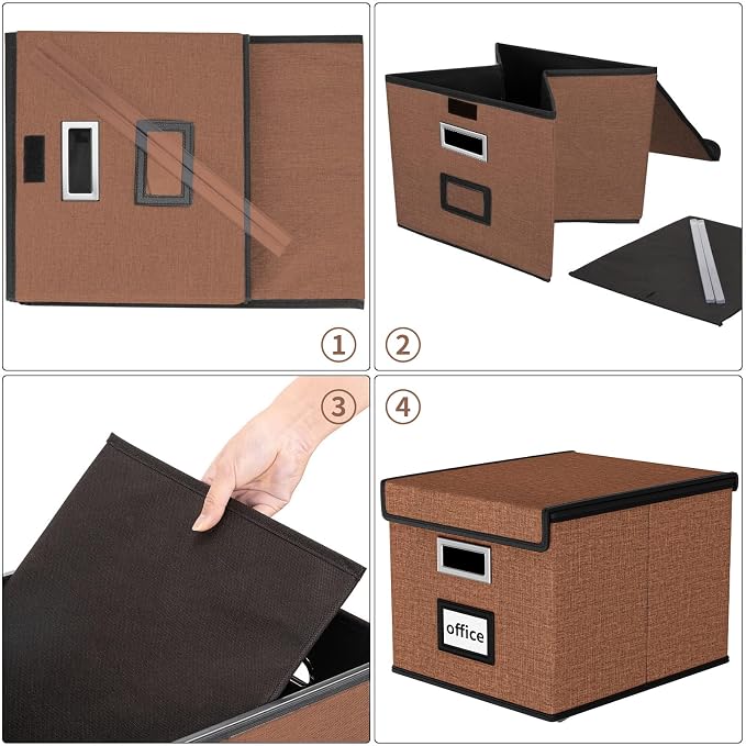 Upgrade Portable File Organizer Box with Lid,Large Linen Hanging Office Document Storage Box with Lid,Collapsible Filing&Storage Box for Office/Decor/Home-14.9x12.7x10.8in,1pk-without folders