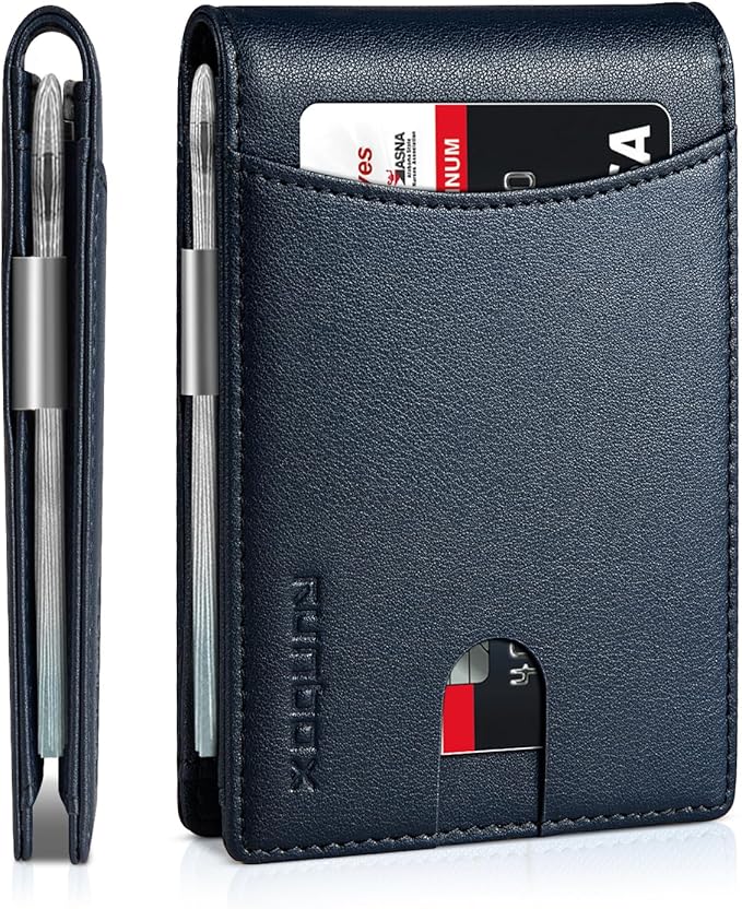 RUNBOX Slim Money Clip Wallets for Men RFID Blocking 11 Card Holder Minimalist Small Leather Bifold Men's Front Pocket Wallet Gift Box