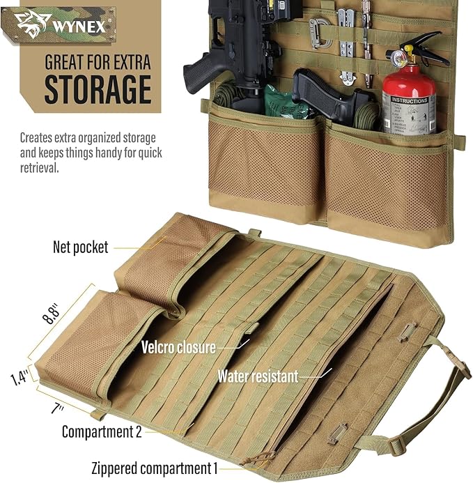WYNEX Car Seat Organizer, Molle Backseat Cover Organizer Protector with Sling Rack, Visual Pocket and Patch, Universal Vehicle Fits for F150, Jeeps, Pickups & Trucks for Road Trips (2 Packs)