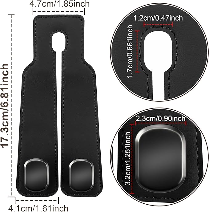 Amelity Car Seat Back Storage Hook, 2 Pack Car Headrest Hooks, Cute Car Purse Hanger for Handbags, Purses, Bags, Daily Car Accessories - Black