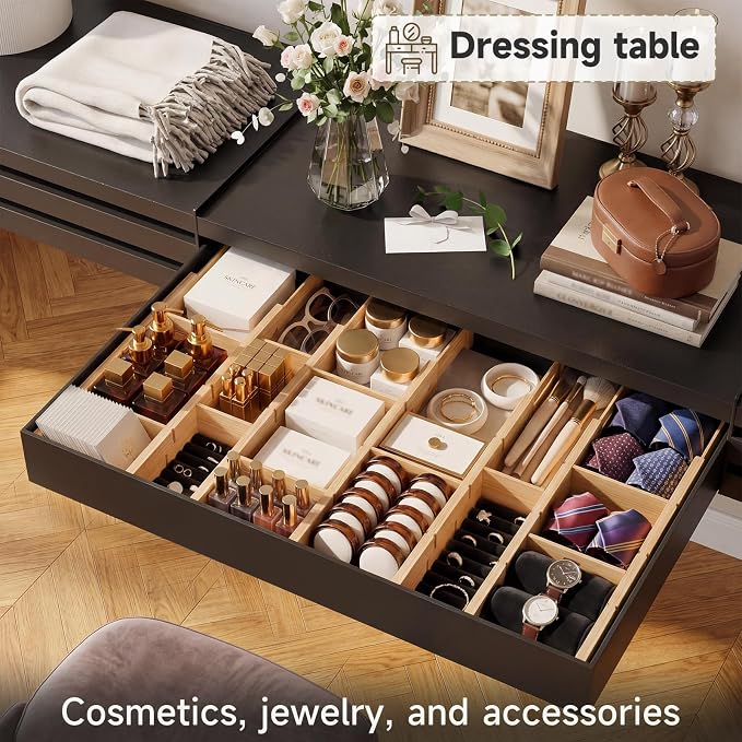 Bamboo Drawer Dividers, Expandable Kitchen Drawer Organizer, Include 6 Dividers, 6 Small Inserts and 6 Medium Inserts for Home, Office, Dressers