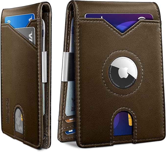 miyozi Airtag Wallet for Men,with Money Clip 11 Cards Slim Front Pocket Leather RFID Blocking Wallet with Gift Box