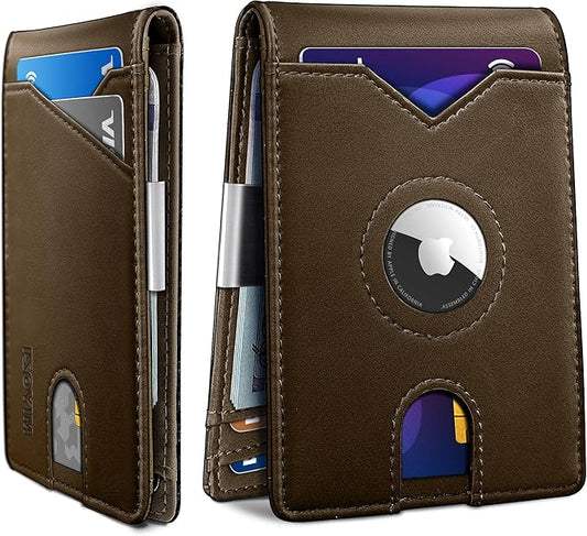 miyozi Airtag Wallet for Men,with Money Clip 11 Cards Slim Front Pocket Leather RFID Blocking Wallet with Gift Box