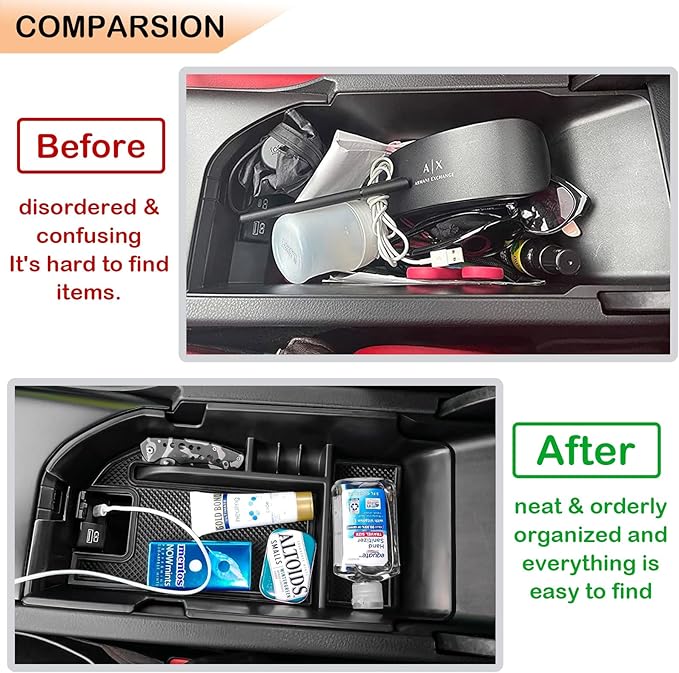 TACORBO Center Console Organizer Compatible with Camry XLE XSE 2018-2022 2023 2024 and Camry LE SE 2020 2021 2022 2023 2024 Insert Tray Accessories, Armrest Secondary Storage Box, Black Trim