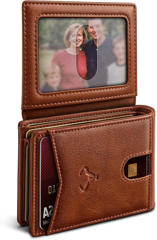 BULLIANT Men Wallet, Slim Leather Wallet Front Pocket Card Holder Gift For Men 11 Slots RFID Blocking