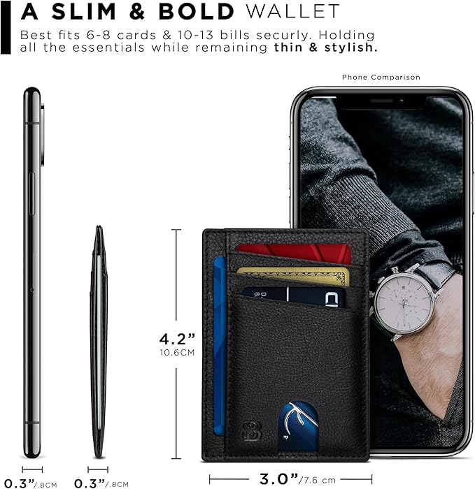 SERMAN BRANDS RFID Blocking Slim Minimalist Mens Front Pocket Wallet. Thin Card Holder. Full Grain Leather Wallets for Men