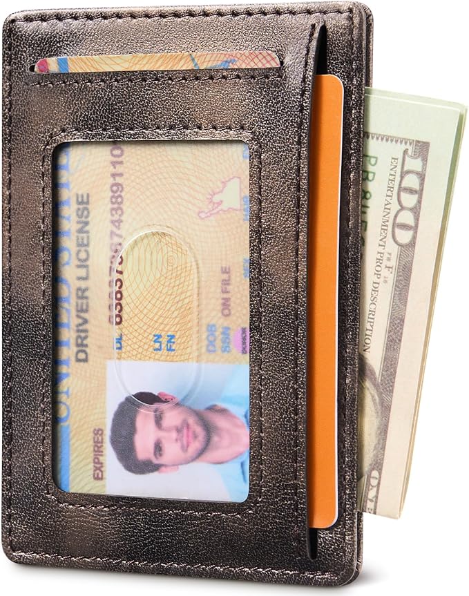 Travelambo 100% Genuine Leather Wallet for Men and Women, Slim Minimalist RFID Blocking Front Pocket Credit Card Holder with Gift Box(Galaxy Coffee)