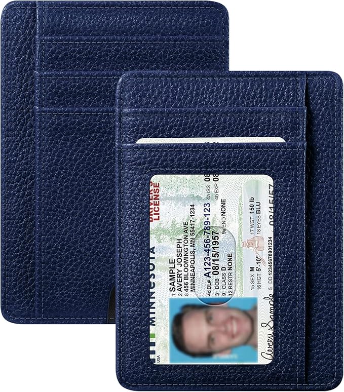 FINTIE Slim Minimalist Front Pocket Wallet, RFID Blocking Credit Card Holder Card Cases with ID Window for Men Women (Navy)