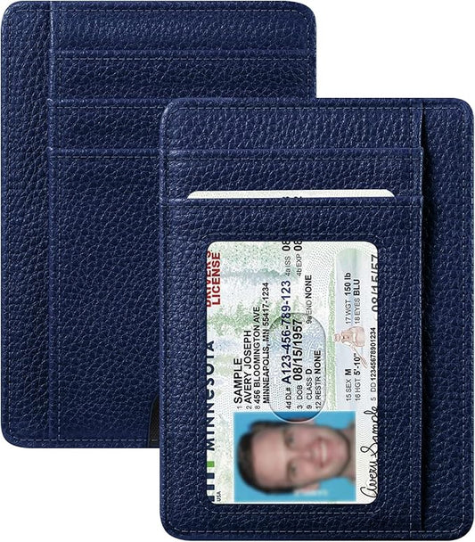 FINTIE Slim Minimalist Front Pocket Wallet, RFID Blocking Credit Card Holder Card Cases with ID Window for Men Women (Navy)