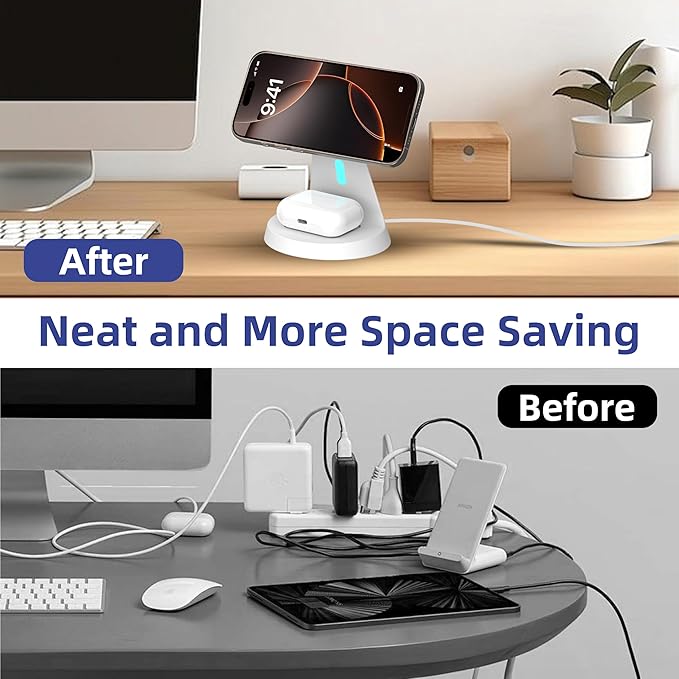 𝟐𝟎𝟐𝟔 𝐍𝐞𝐰 Magnetic Wireless Charger for Samsung & Apple Devices, 3 in 1 Charging Station Magnetic Charger Stand simultaneously Compatible with Samsung and Apple Series.