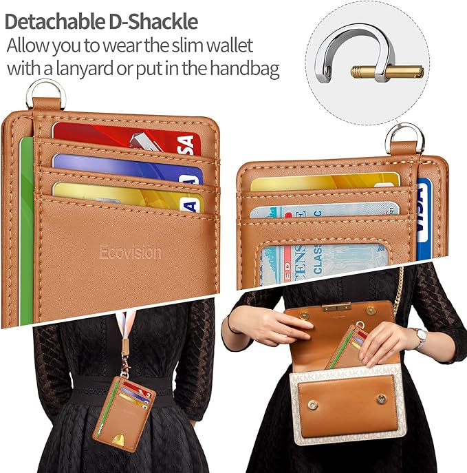 EcoVision Slim Minimalist Front Pocket Wallet, RFID Blocking Credit Card Holder Wallet with Detachable D-Shackle for Men Women