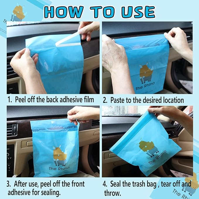 54pcs Car Trash Bags Easy Stick-On Disposable Portable Car Garbage Bags, Waterproof Leak Proof Barf Vomit Bags, Self Adhesive Cleaning Bags for Cars, Bedrooms, Bathrooms, Offices, Kitchens - Pattern B