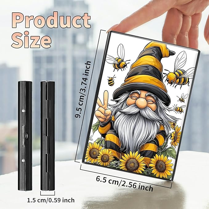 Slim Credit Card Holder, Bee Dwarf Sunflower RFID Blocking Metal Wallet for Men & Women, Aluminum Minimalist Hard Case Pocket-Sized Business Cards Organizer (Fits Up to 10 Cards)