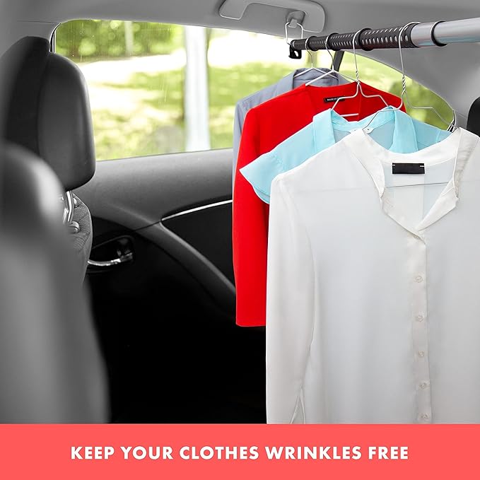 VaygWay Expandable Car Clothes Hanger Bar - Heavy Duty Metal Storage Suit Rod - Hanging Closet Organizer Rack Expandable to 62" - Portable Seat Rack Universal Fit for Van Truck RV SUV