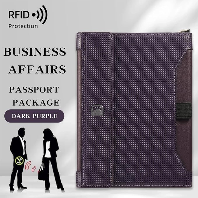 Passport Holder for Travel Essentials, RFID Blocking PU Leather Passport Wallet Cover Card holder Case Passport Book Holders for Women and Men, Dark Purple