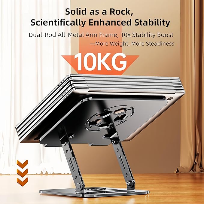 Laptop Stand for Desk, Adjustable Metal Foldable Laptop Riser with 360° Rotation & Football Vent Pattern, Ergonomic Computer Notebook Holder for MacBook Air Pro, Dell XPS, HP 10-17.3", Gray