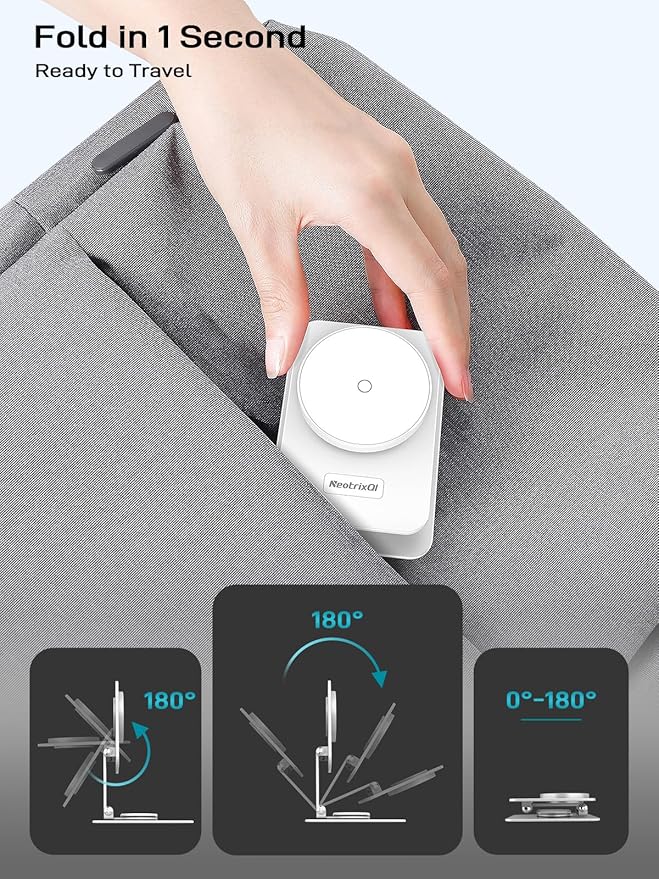 Compatible with MagSafe Charger, 15W MagSafe Charger Stand, 360°Rotation Base Adjustable Foldable Wireless Charger for Samsung Galaxy S25 Ultra/Z Fold7/Flip7/iPhone 17/Pixel 10 Pro/Pixel 10 Pro Fold