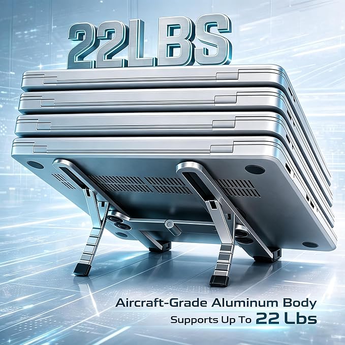 Foldable Laptop Stand, Portable Laptop Stand, Ultra-Lightweight (Lighter Than a Phone)，Adjustable Computer Stand, 6-Level Height, Fits 10-16" Laptops, for Home Office Business Trip Remote Work